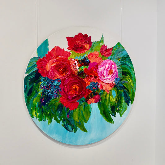 Kerry Bruce, Peonies, Acrylic on Board