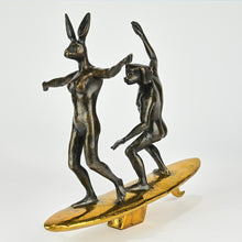Load image into Gallery viewer, Gillie and Marc, They Surfed a Pipeline Together, Bronze Sculpture with Gold Patina #12/100