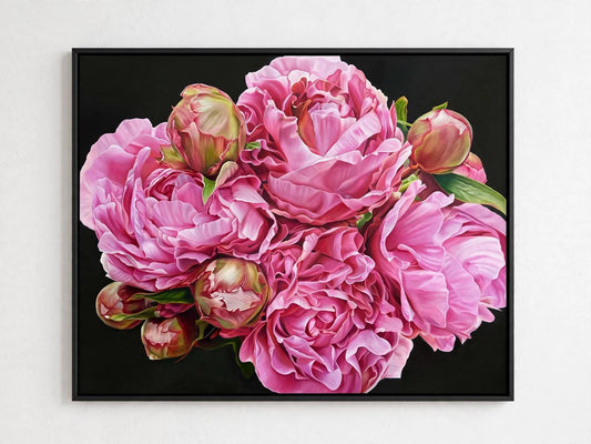 Jen Tucker, Peony Bouquet, Oil on Canvas, Oak Float Frame