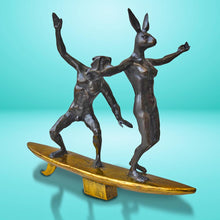 Load image into Gallery viewer, Gillie and Marc, They Surfed a Pipeline Together, Bronze Sculpture with Gold Patina #12/100