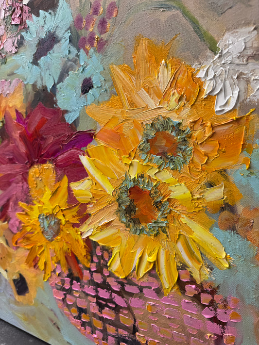 Kerry Bruce, Sunflowers, Oil on Canvas