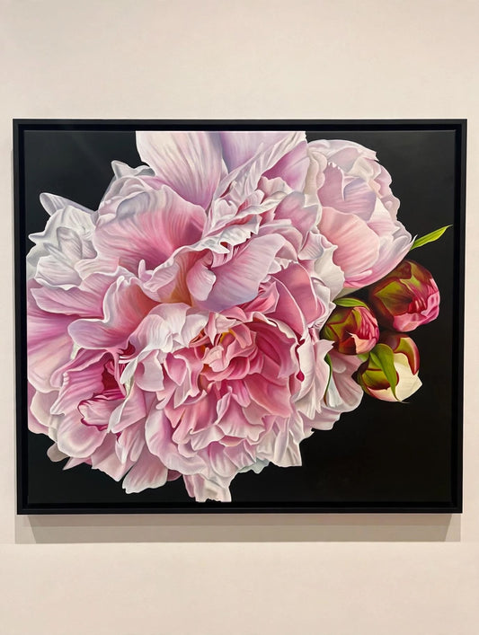 Jen Tucker, Peonies, Oil on Canvas, Oak Float Frame