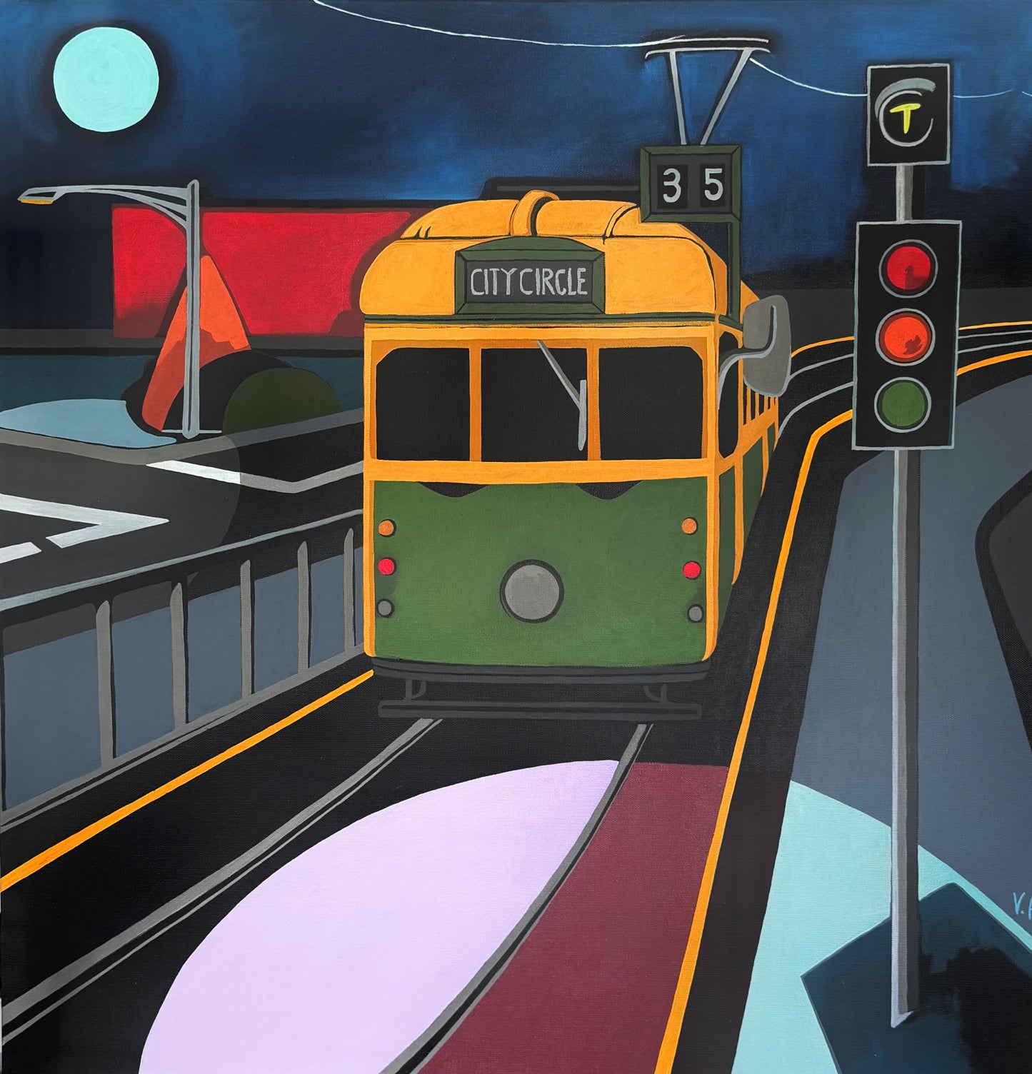 Vanessa Anderson, Melbourne Night Tram, Acrylic & Oil on Canvas