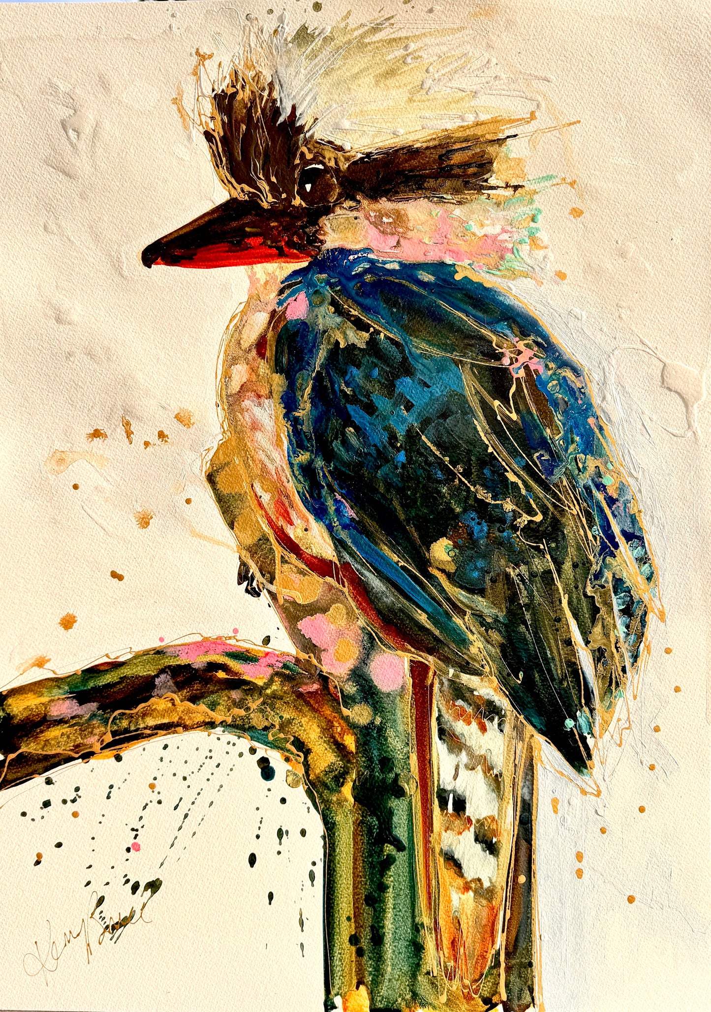 Kerry Bruce, Jack Kookaburra, Acrylic on 500gsm Art Paper - Oak Frame