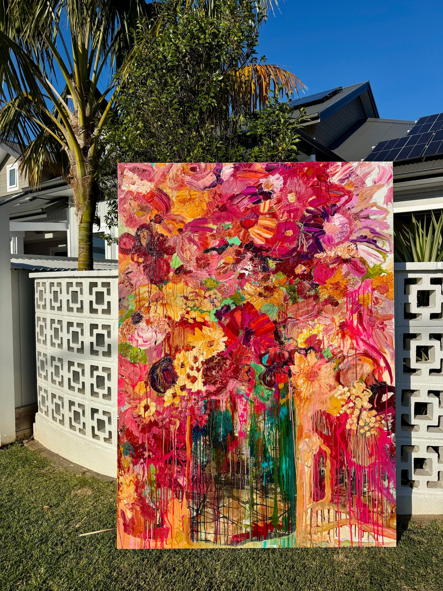 Kerry Bruce, Grandiflora, Acrylic and mixed media on canvas- Oak Floatframe