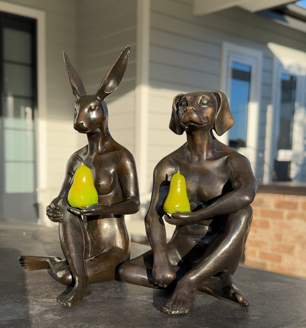 Gillie and Marc, Dogman grew a Pear, Bronze with green Patina- Limited Edition AP#1 sculpture
