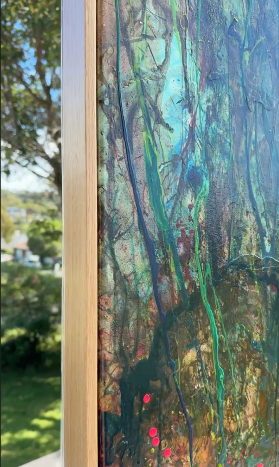Kerry Bruce, Misty Morning, Acrylic on Canvas - Oak Float Frame