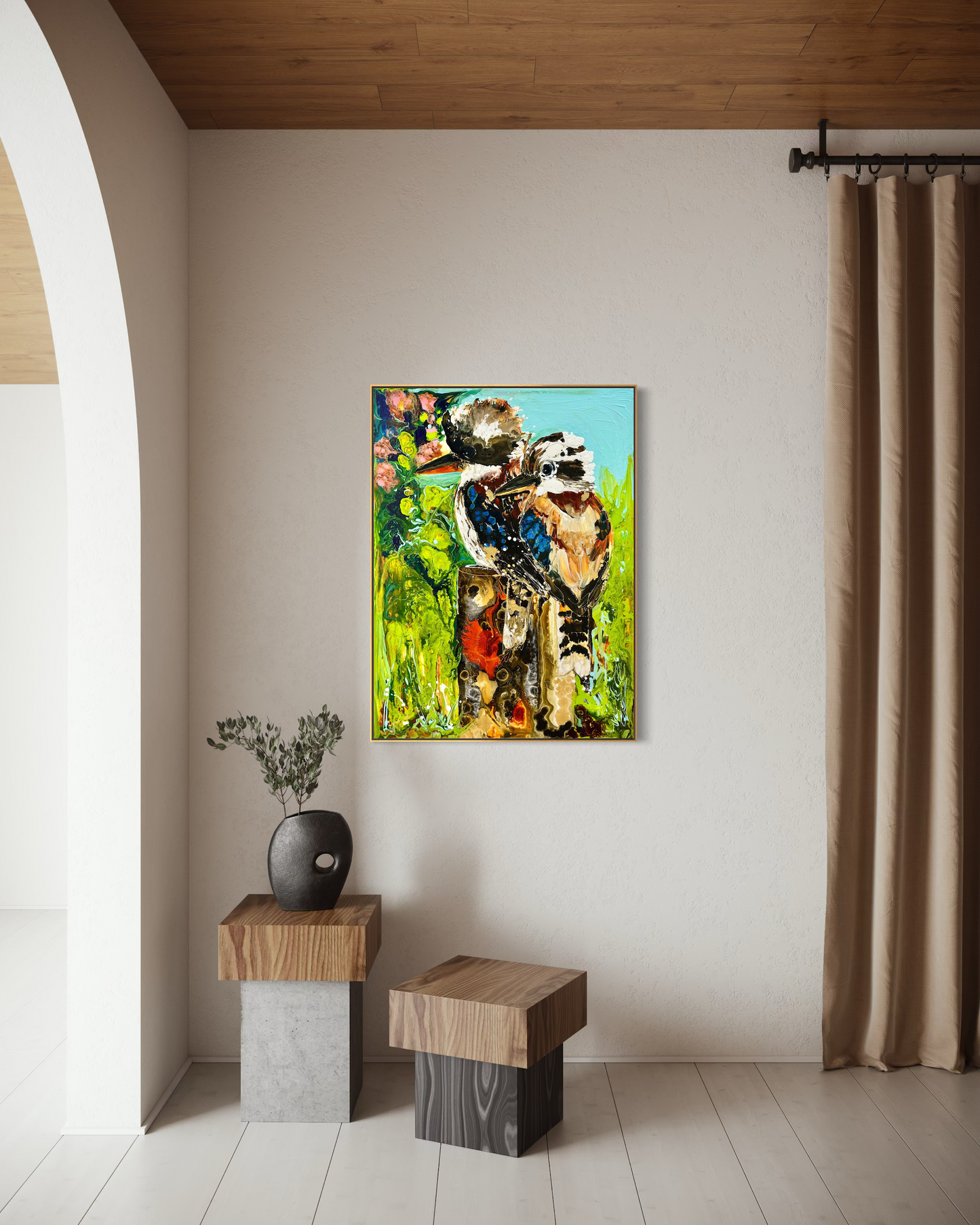Kerry Bruce, King of the Bush, Acrylic on Canvas-Oak Float Frame