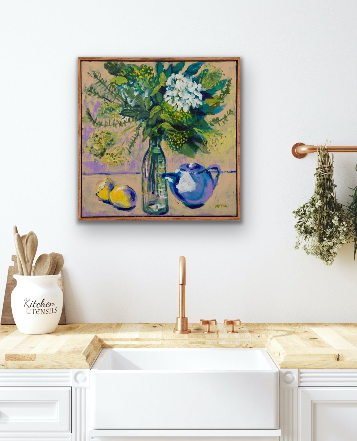 Netta Thompson, Teapots and Lemons, Oil on Canvas WAS $590 NOW $400