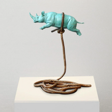 Load image into Gallery viewer, Gillie and Marc, Green Flying Rhino on a Short Rope, Bronze Sculpture #6/8