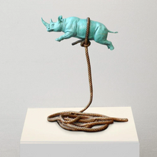 Load image into Gallery viewer, Gillie and Marc, Green Flying Rhino on a Short Rope, Bronze Sculpture #6/8
