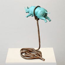 Load image into Gallery viewer, Gillie and Marc, Green Flying Rhino on a Short Rope, Bronze Sculpture #6/8
