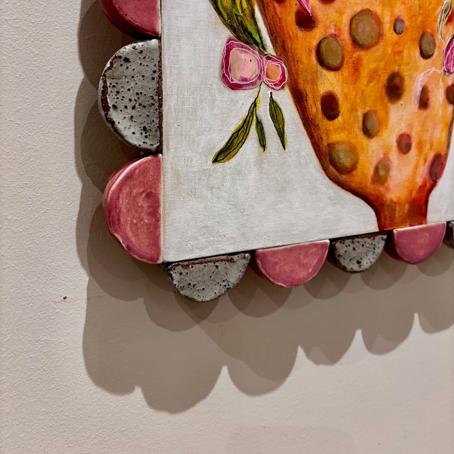Shellie Christian, Wild Blooms, Mixed Media on Board -handmade ceramic frame