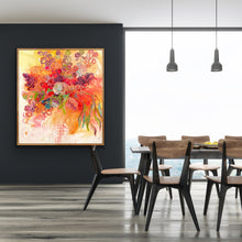 Load image into Gallery viewer, Kerry Bruce Nourish the Natives original artwork 116 x 130cm Acrylic on Linen in Light Oak Box Frame, Insitu in dining room
