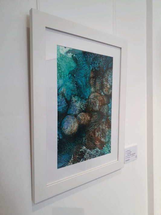 Underwater rocks in shades of blue, aqua and turquoise. Side view, limited edition print