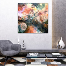 Load image into Gallery viewer, An original oil painting that was Inspired by morning walks along the rock pools of the NSW South Coast. Shown in situ in a sitting room.