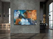 Load image into Gallery viewer, Rockpool shells oil painting. Shown on a dark grey wall.