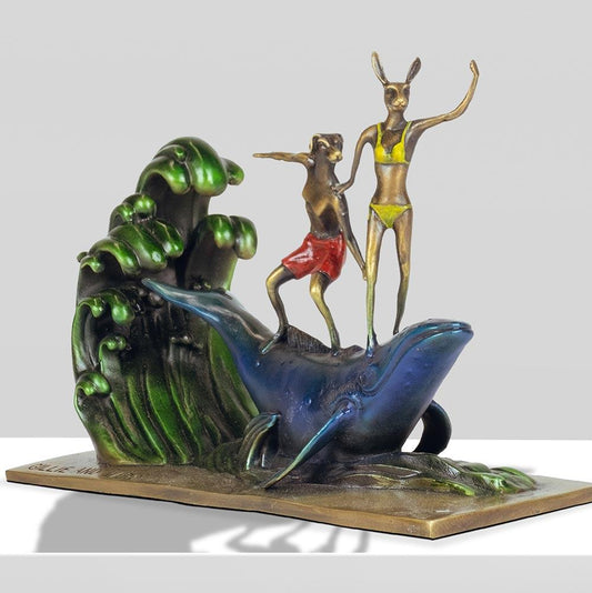 Gillie and Marc, They had a Whale of an Adventure on the seas, Bronze w/coloured patina sculpture #4/8
