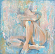 Load image into Gallery viewer, Nude figurative painting of a female against a pastel-hued background.