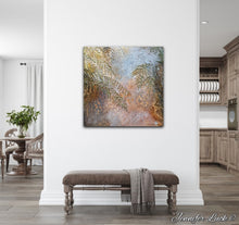 Load image into Gallery viewer, Sea grasses and rock pools in an oil painting. Shown on a white wall.