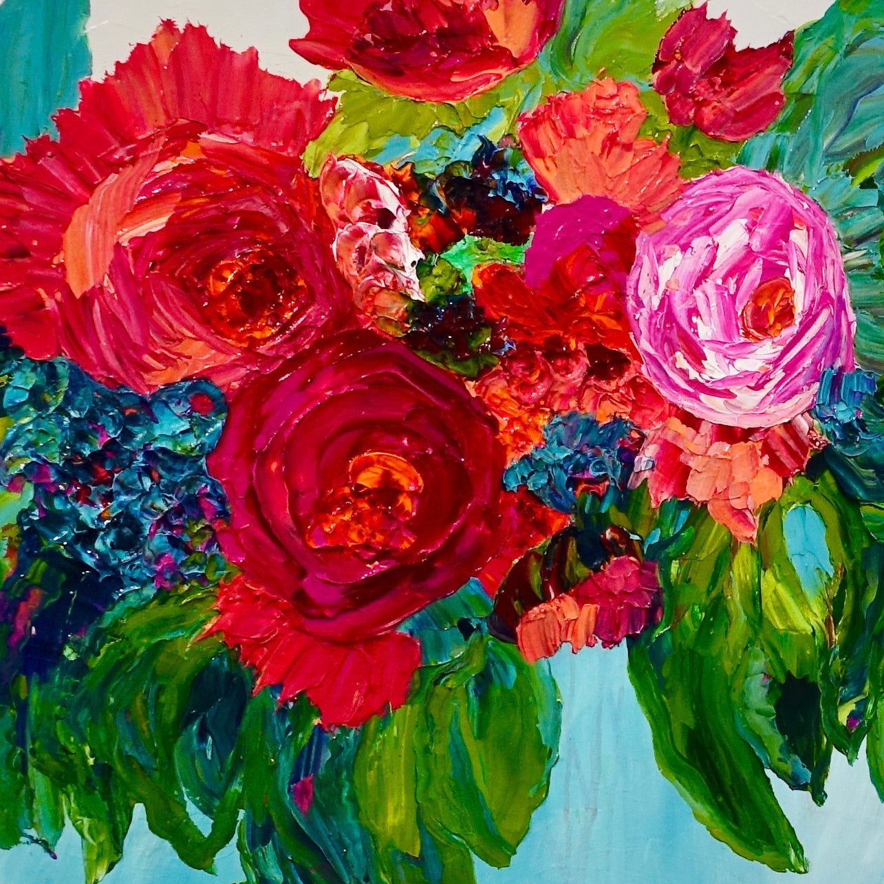 Kerry Bruce, Peonies, Acrylic on Board