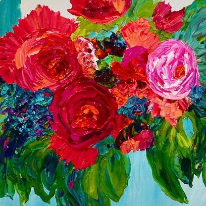 Kerry Bruce, Peonies, Acrylic on Board