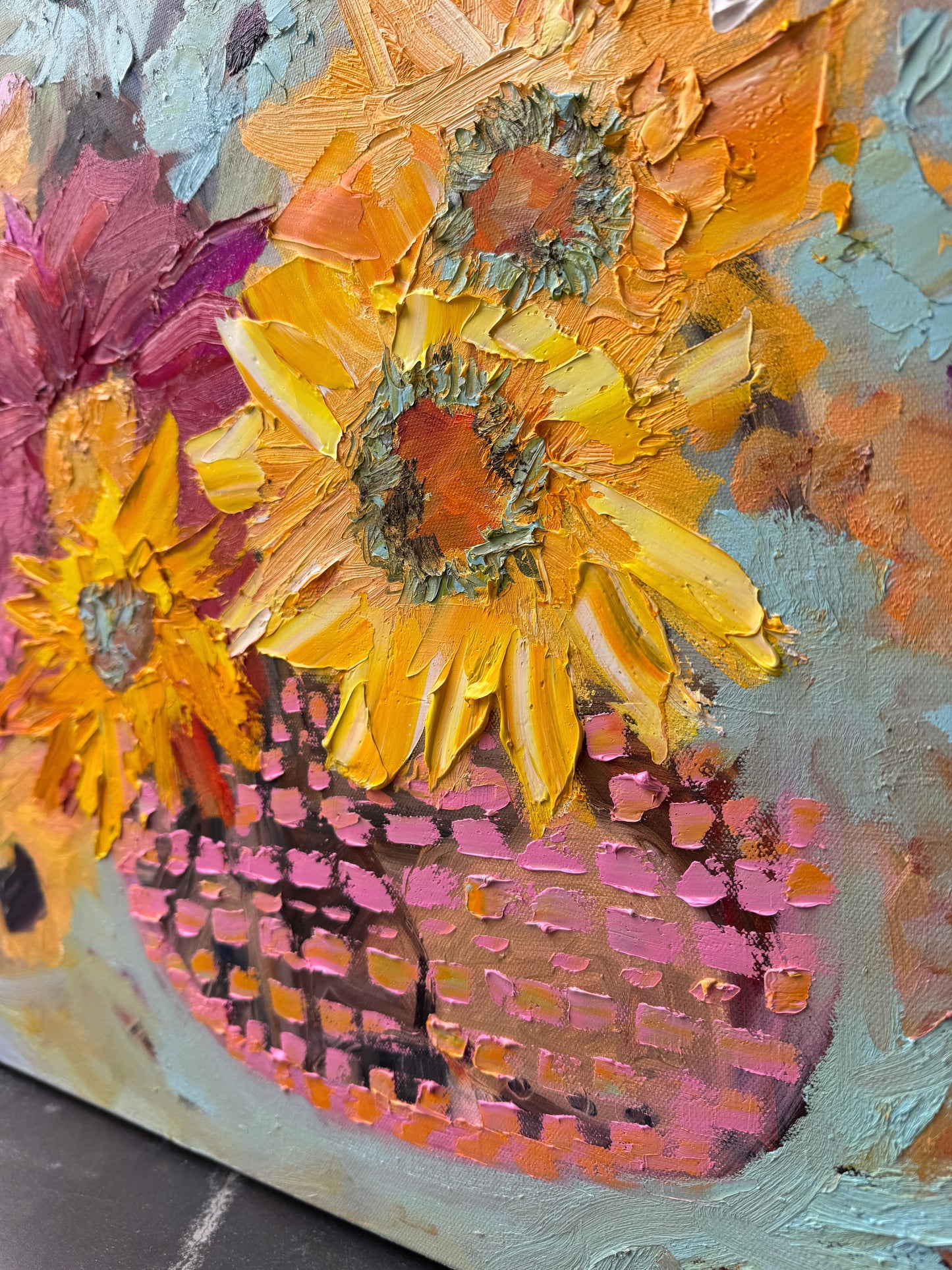 Kerry Bruce, Sunflowers, Oil on Canvas