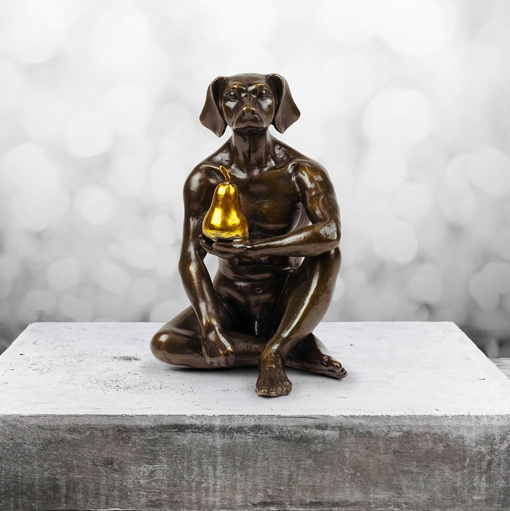 Gillie and Marc, Dogman grew a Pear, Bronze with gold Patina- Limited Edition #17 /25 sculpture