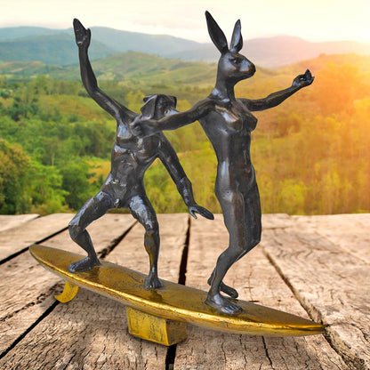 Gillie and Marc, They Surfed a Pipeline Together, Bronze Sculpture with Gold Patina #12/100