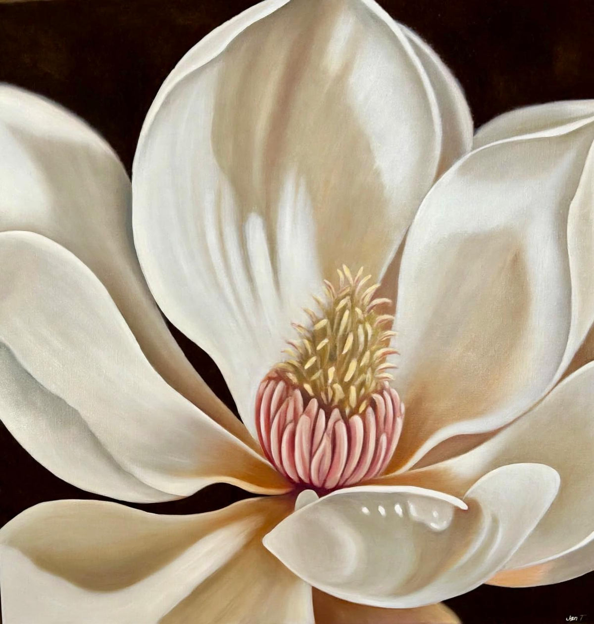 Jen Tucker, Embrace, Oil on Linen , Natural Oak Frame