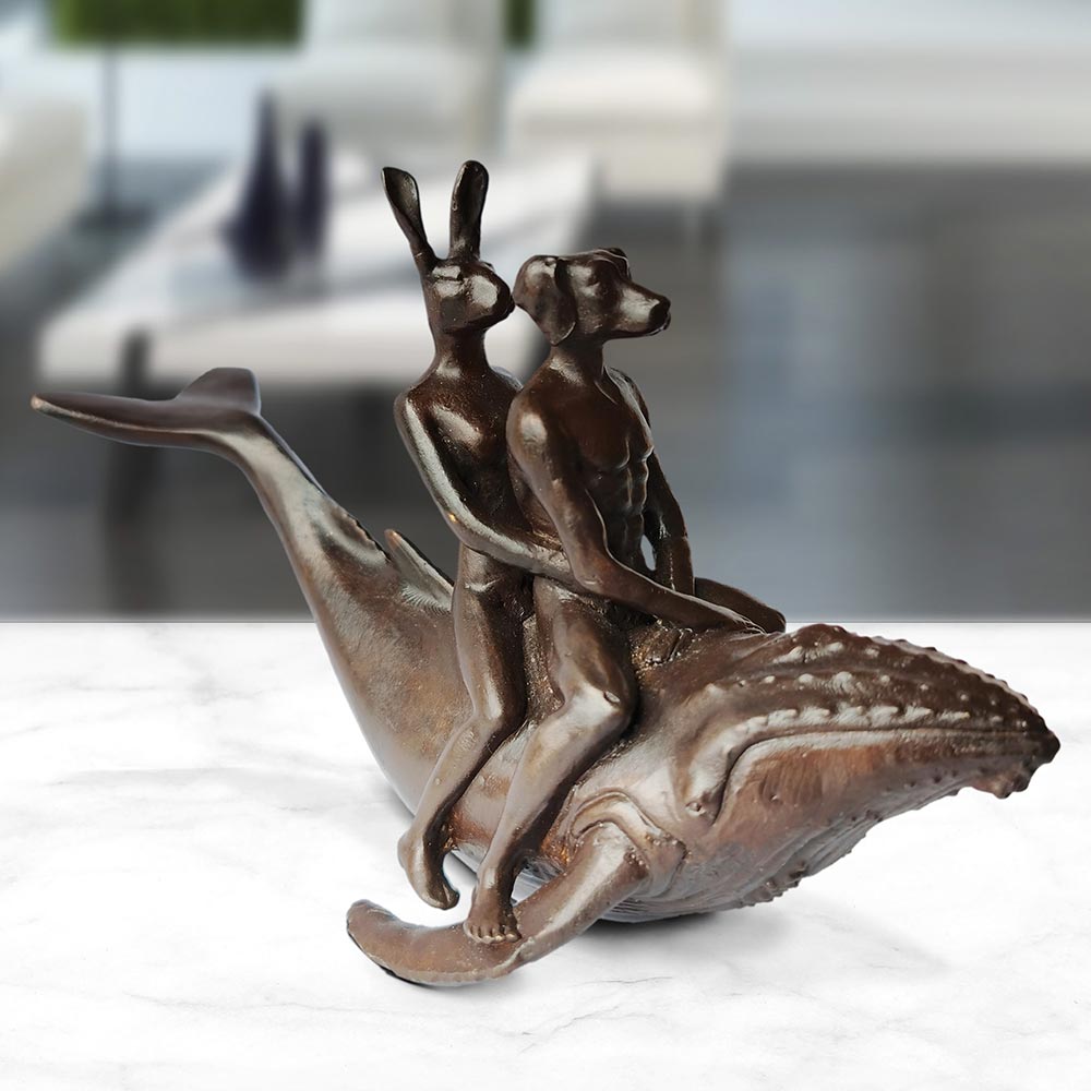 Gillie and Marc, Whale Riders in the Sea, Pocket size Bronze  #33/ 100
