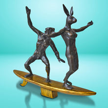 Load image into Gallery viewer, Gillie and Marc, They Surfed a Pipeline Together, Bronze Sculpture with Gold Patina #12/100
