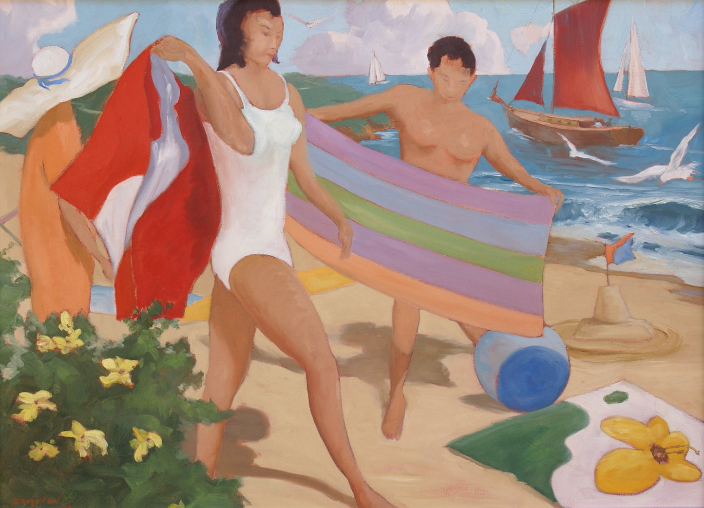 John Downton, At the Beach, Oil on Canvas