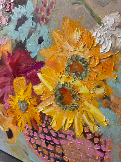 Kerry Bruce, Sunflowers, Oil on Canvas