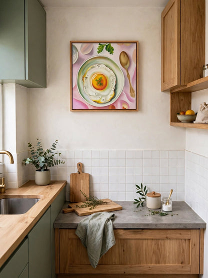 Jen Tucker, Egg & Spoon, Oil on Canvas,  Oak Float Frame