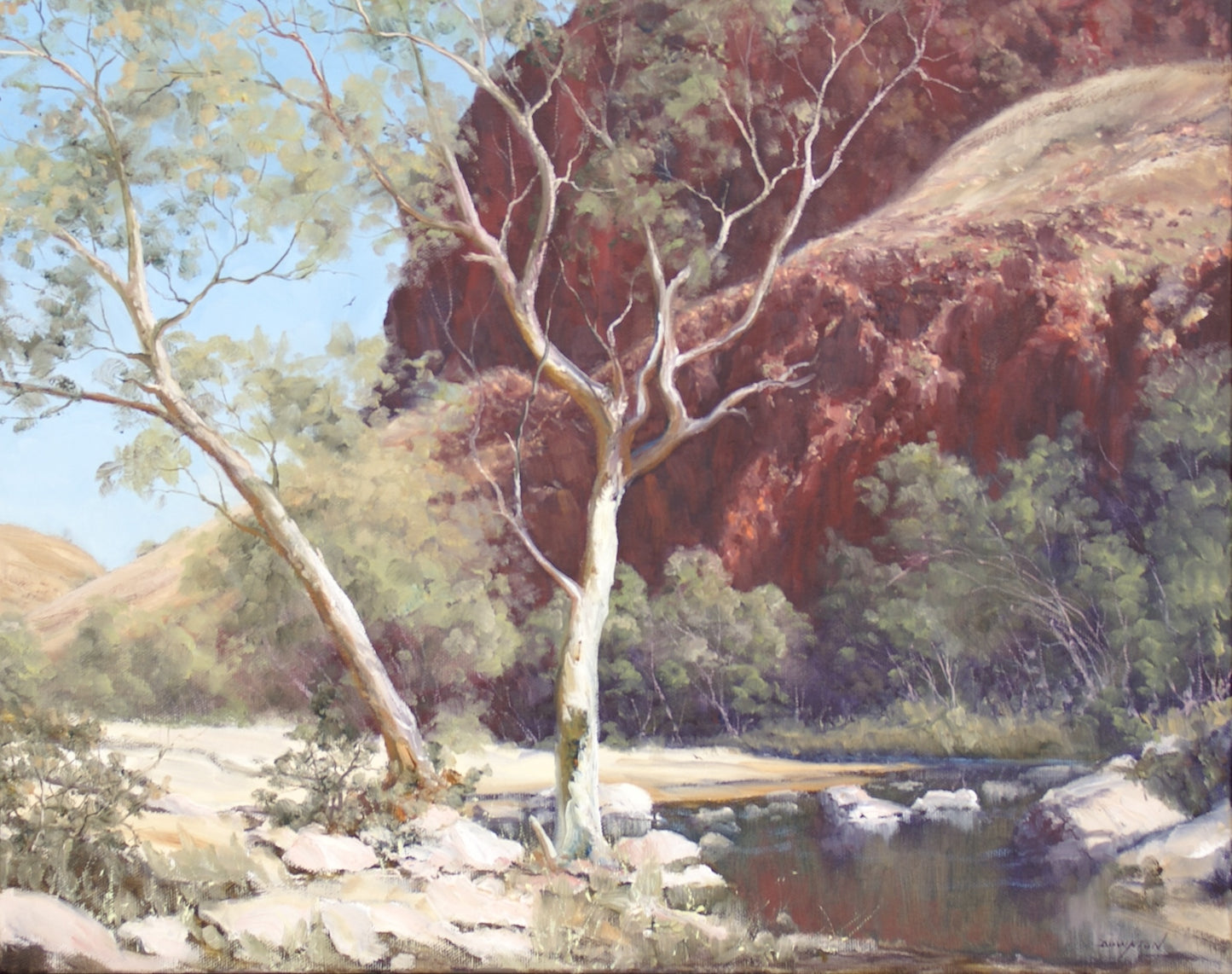 John Downton, Delightful Oasis, Macdonnell Ranges Central Australia, Oil Painting