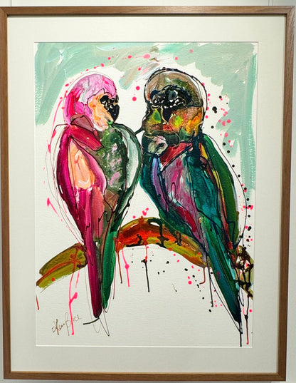 Kerry Bruce, Budgie Buddies in Love, Acrylic on 500gsm Art Paper