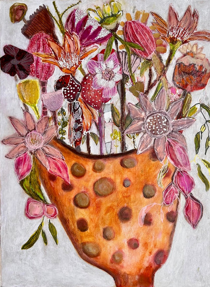 Shellie Christian, Wild Blooms, Mixed Media on Board -handmade ceramic frame