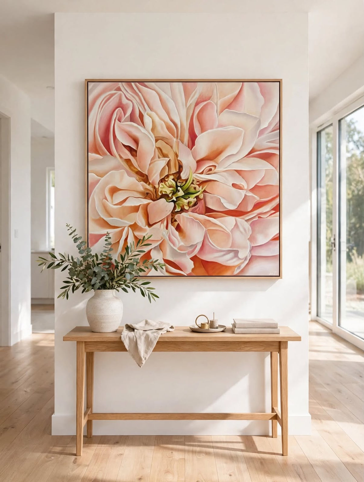 Jen Tucker, Blush, Oil on Linen , Natural Oak Frame