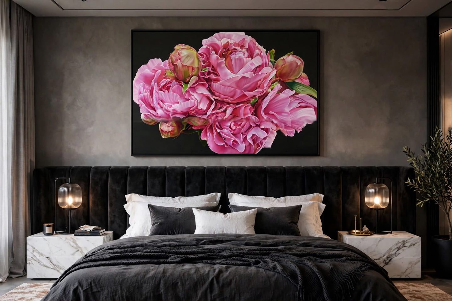 Jen Tucker, Peony Bouquet, Oil on Canvas, Oak Float Frame