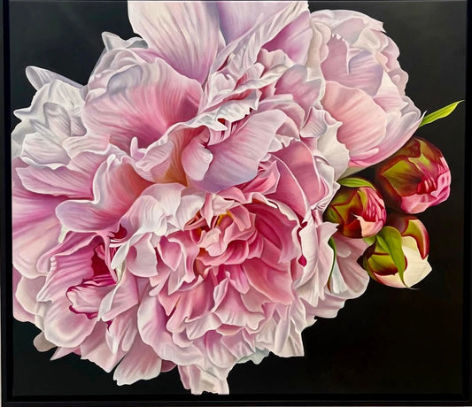 Jen Tucker, Peonies, Oil on Canvas, Oak Float Frame
