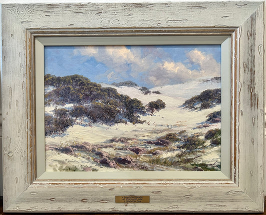 Snow capped hills at Mount Kosciuszko NSW. Framed view.