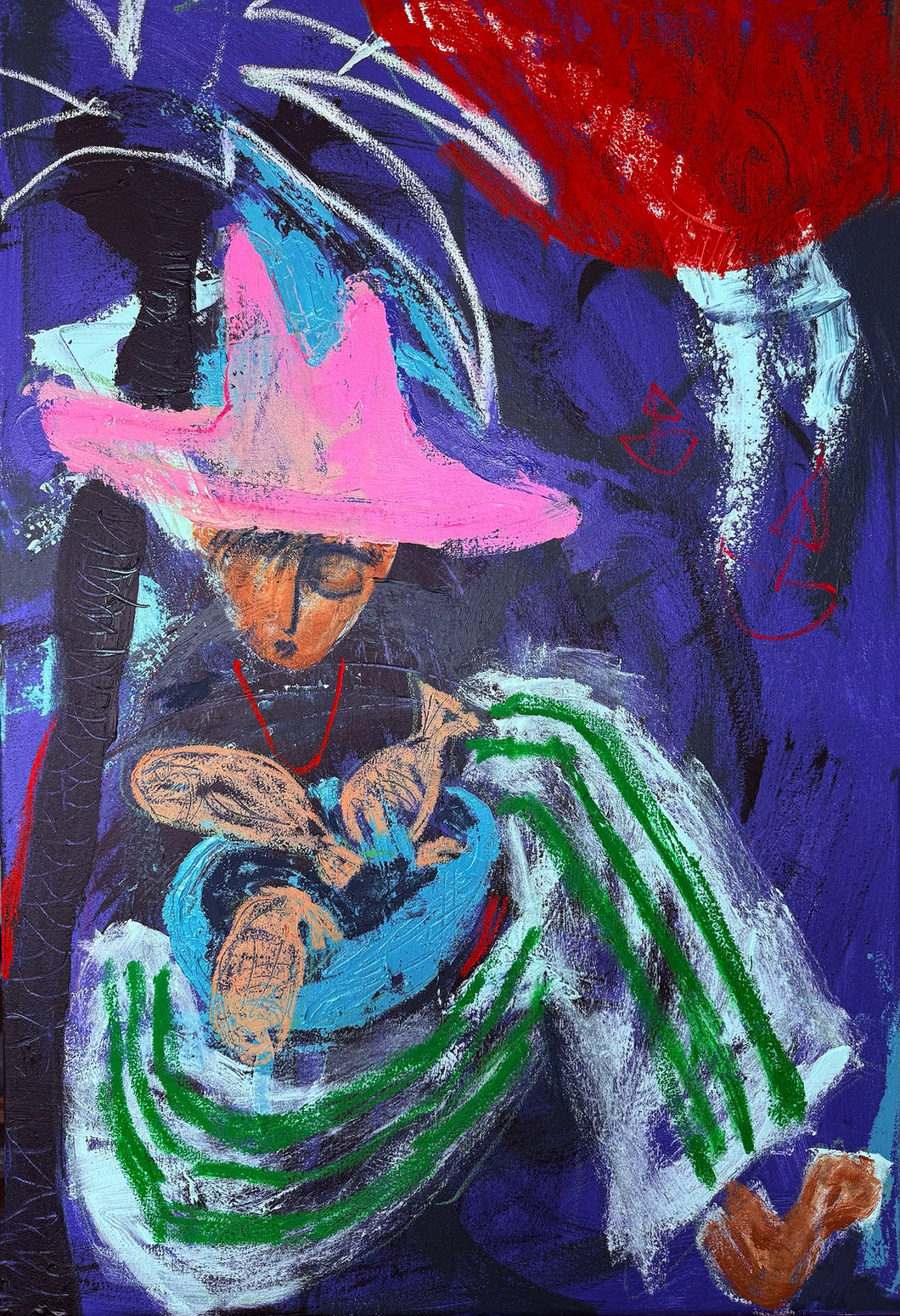 Pav Spencer,  Blood Moon Catch,  Mixed Media on Canvas