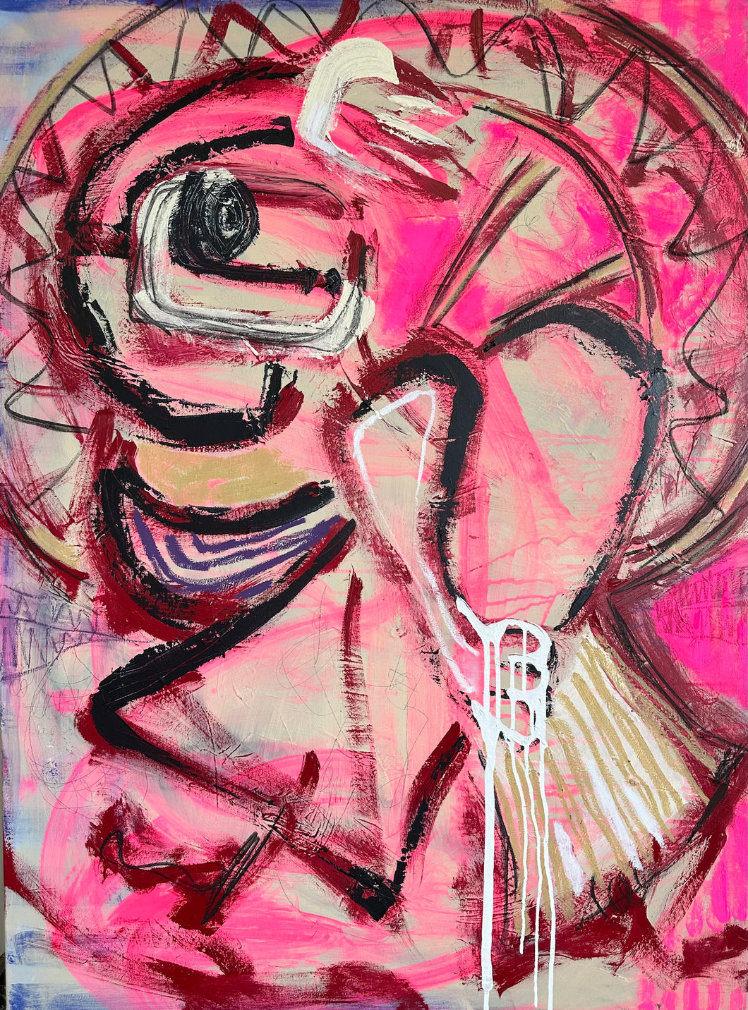 Pav Spencer, Cherry Blossoms & Neon Dreams, Mixed Media on Canvas