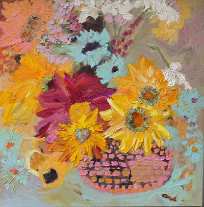 Kerry Bruce, Sunflowers, Oil on Canvas