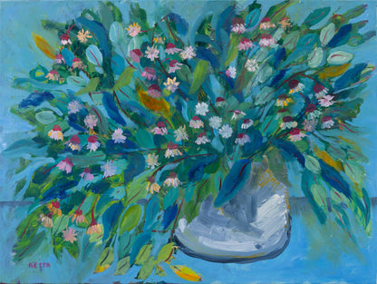 Netta Thompson, Gum Leaves and Blossoms, Oil on Canvas