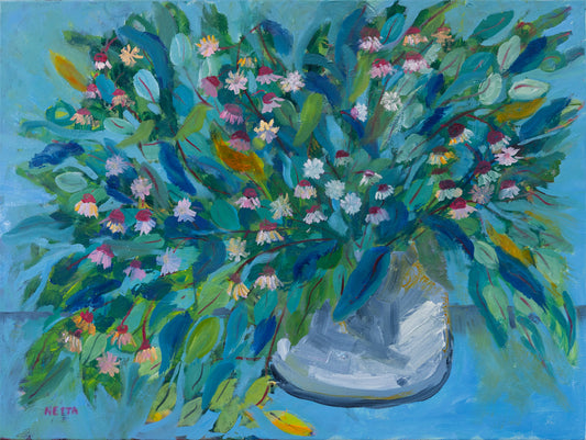 Netta Thompson, Gum Leaves and Blossoms, Oil on Canvas