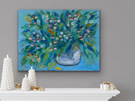 Netta Thompson, Gum Leaves and Blossoms, Oil on Canvas