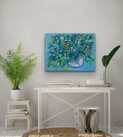 Netta Thompson, Gum Leaves and Blossoms, Oil on Canvas