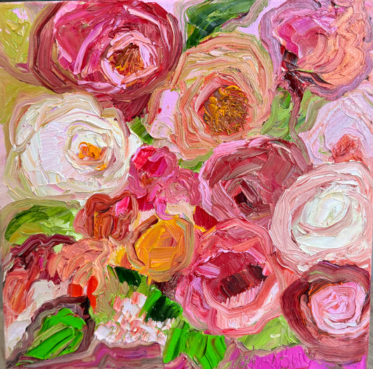 Kerry Bruce, Peonie Love, Oil on Board